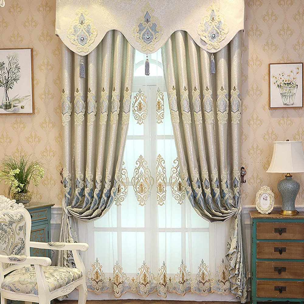 European Embroidery Baroque Floral Sheer Curtains for Living Room Bedroom Decoration Custom 2 Panels Breathable Voile Drapes No Pilling No Fading No off-lining Polyester