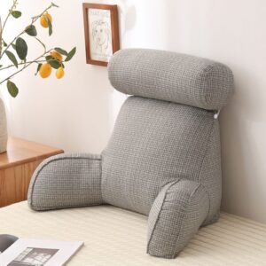 Reading Pillows with Arms Adjustable Memory Foam Bed Rest Chair Sitting Up Detach Neck Roll Removable Cover