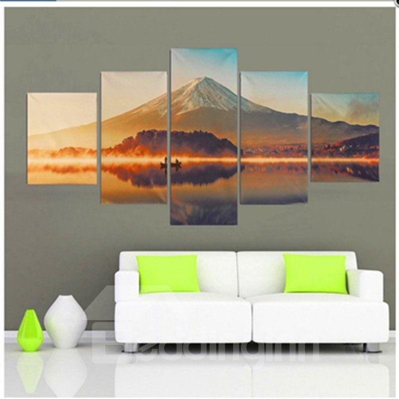 Snow Mountain and Lake Hanging 5-Piece Canvas Waterproof and Eco-friendly Non-framed Wall Prints