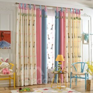 Embroidery Giraffe Pattern Polyester Cute Style Kids Curtain