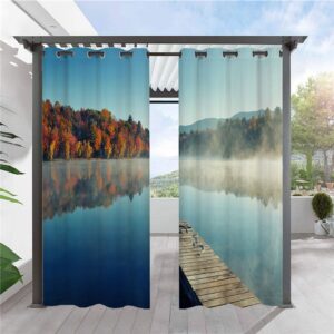 Modern 3D Printed Outdoor Curtains Lake Landscape Cabana Grommet Top Curtain Waterproof Sun-proof Heat-insulating 2 Panels