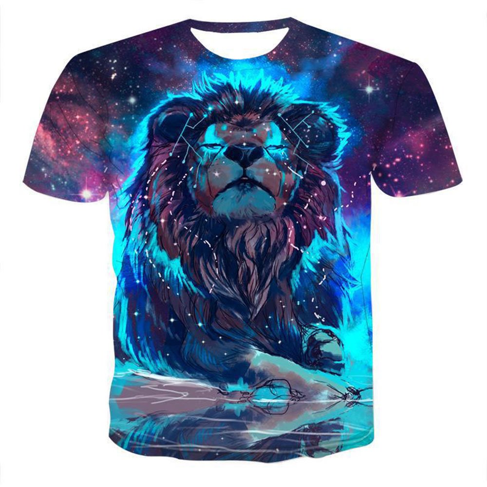 Short Sleeve T-Shirts Lion Blue 3D Novelty Print Cool Graphic Tees Outfit Unisex Round Neck Loose T-shirts XXS-6XL - Image 9