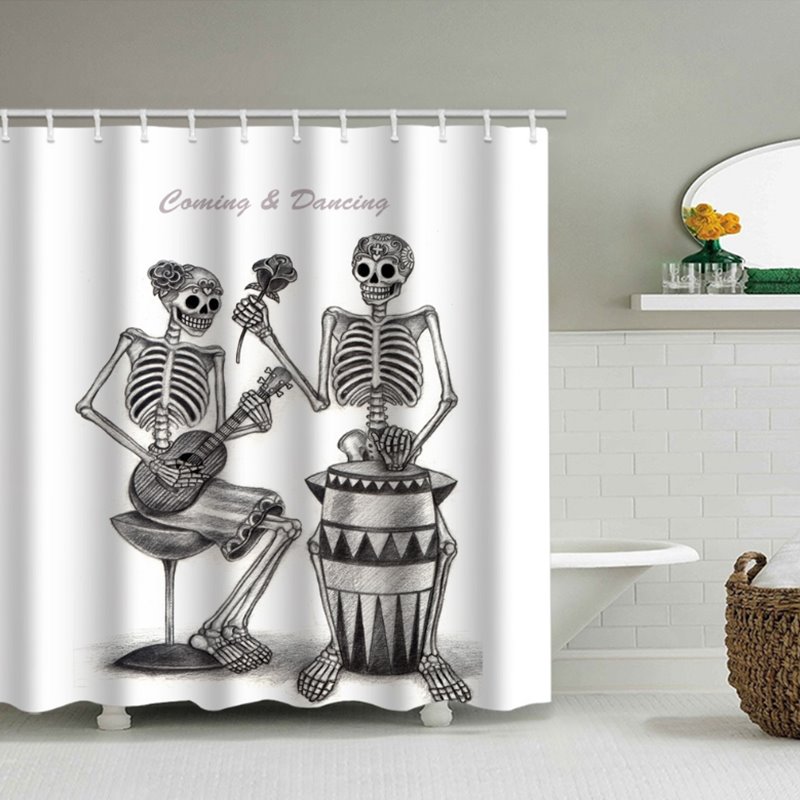 Halloween Skeletons 3D Shower Curtain White Window Curtains for Halloween Decorations Theme Decor Props Bathroom Polyester Waterproof Mouldproof - Image 3