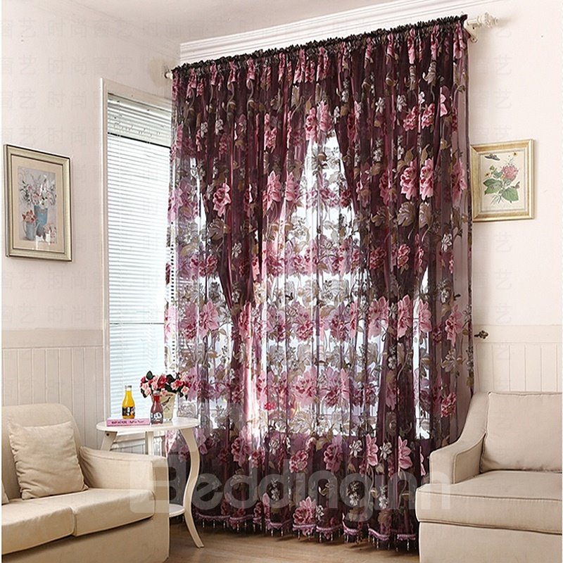 Ornate Peony Printing Custom Sheer Curtain - Image 48