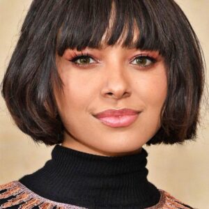 Straight Lace Front Cap Human Hair Women 130% 10 Inches Wigs Heat Resistant Natural Looking Daily Party Wigs Cosplay Wigs with Natural Bangs with Free Wig Cap