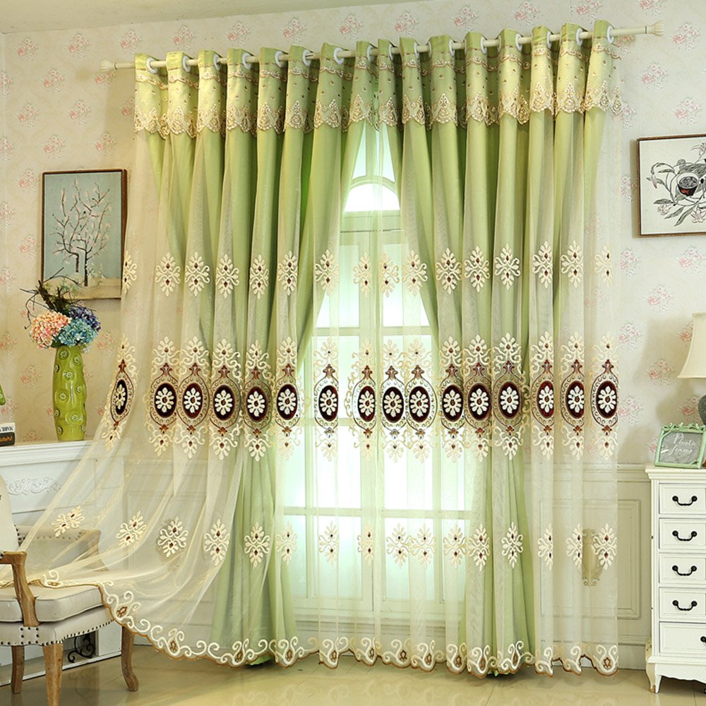Modern Embroidery Floral Curtain Sets Sheer and Lining Curtain Polyester Blackout for Living Room Bedroom - Image 23