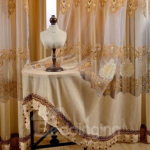 Light Orange Grommet Drapes Embroidery Jacquard Curtain 2 Panels