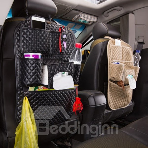 Classic Black Plaid Leather Material Most Popular Backseat Organizer