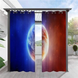 Modern 3D Printed Galaxy Outdoor Curtains Planet Pattern Cabana Grommet Top Curtain Waterproof Sun-proof Heat-insulating 2 Panels