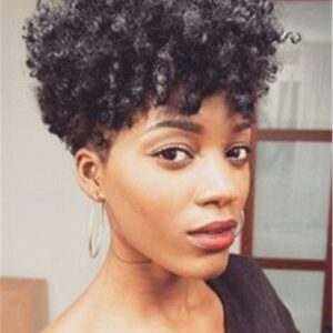 Short Pixie Cut Women's Afro Curly Human Hair Capless Wigs 8 Inches