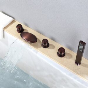 Retro Vintage 5-Hole Roman Tub Faucet with Hand Shower, Triple Cross Handles