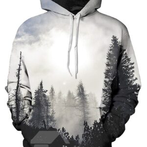 Special Long Sleeve Grey Trees Pattern Pocket 3D Painted Hoodie