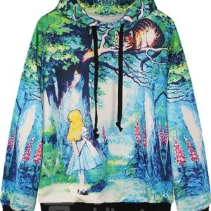 Lovely Long Sleeve Cartoon Pattern Pocket 3D Painted Hoodie