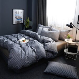 Modern 4-Piece Lattice Duvet Cover Set Cotton Bedding Set 1 Duvet Cover 1 Flat Sheet 2 Pillowcases Soft Comfortable Durable
