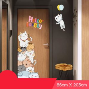 Door Stickers Ins Wallpaper self-Adhesive Cartoon Children's Room Bedroom Decoration Wallpaper Stickers Bedroom Wall Painting Wall Stickers Cat
