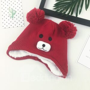 Cute Bear Domed Knitted Brimless Winter Baby Hat