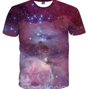 Purple Galaxy Pattern Spandex Great Quality Round Neck 3D Painted T-Shirt