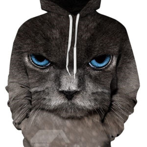 Long Sleeve Persian Cat Face Pattern Pocket 3D Painted Hoodie