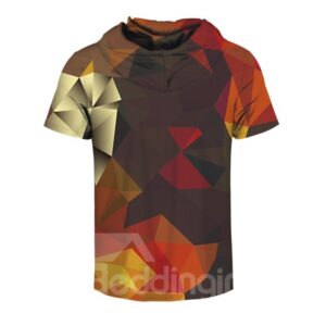 Geometric Rhombus 3D Printed Short Sleeve Coloful for Men Hooded T-shirt