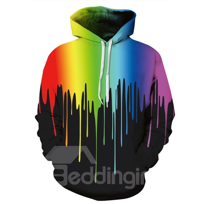 Long Sleeve Colorful Rock Fashion Rainbow Pattern 3D Painted Hoodie - Image 5
