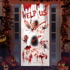 Creative Red Halloween 3D Door Murals Blood Handprint Help Us Wall Decorations PVC Not Fade Waterproof Removable Door Cover One PCS