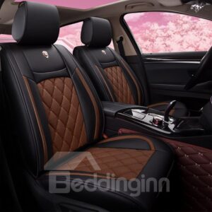 Car Seat Covers 5-Seater Romantic Retro Style PU Leather Color Block Design Stretchy Wear-Resisting Breathable Cute Universal Car Seat Covers Fit to Auto Truck Van SUV