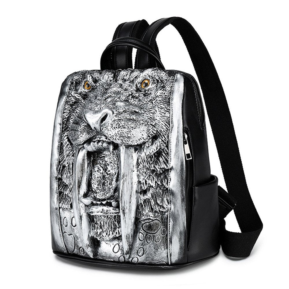 3D Tiger Embossed Painted Bags Studded PU Waterproof Backpacks Handbags For Women