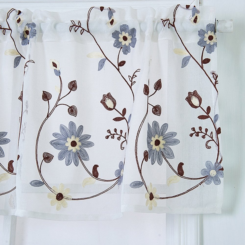 Pastoral Floral Embroidery Window Valance Decorative 1 Pc Sheer Voile Short Curtain for Kitchens Bathrooms Basements & More - Image 15
