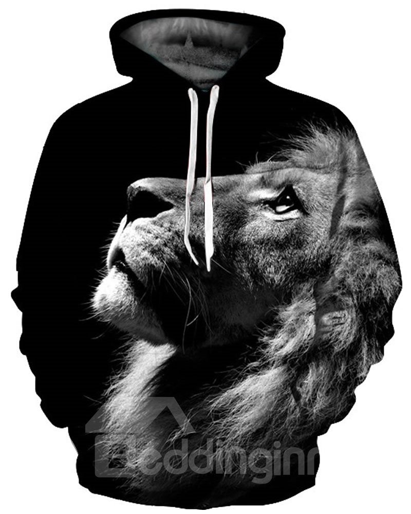 3D Lion Look up Pattern Men Sweater Long Sleeve Cool Hoodies - Image 2