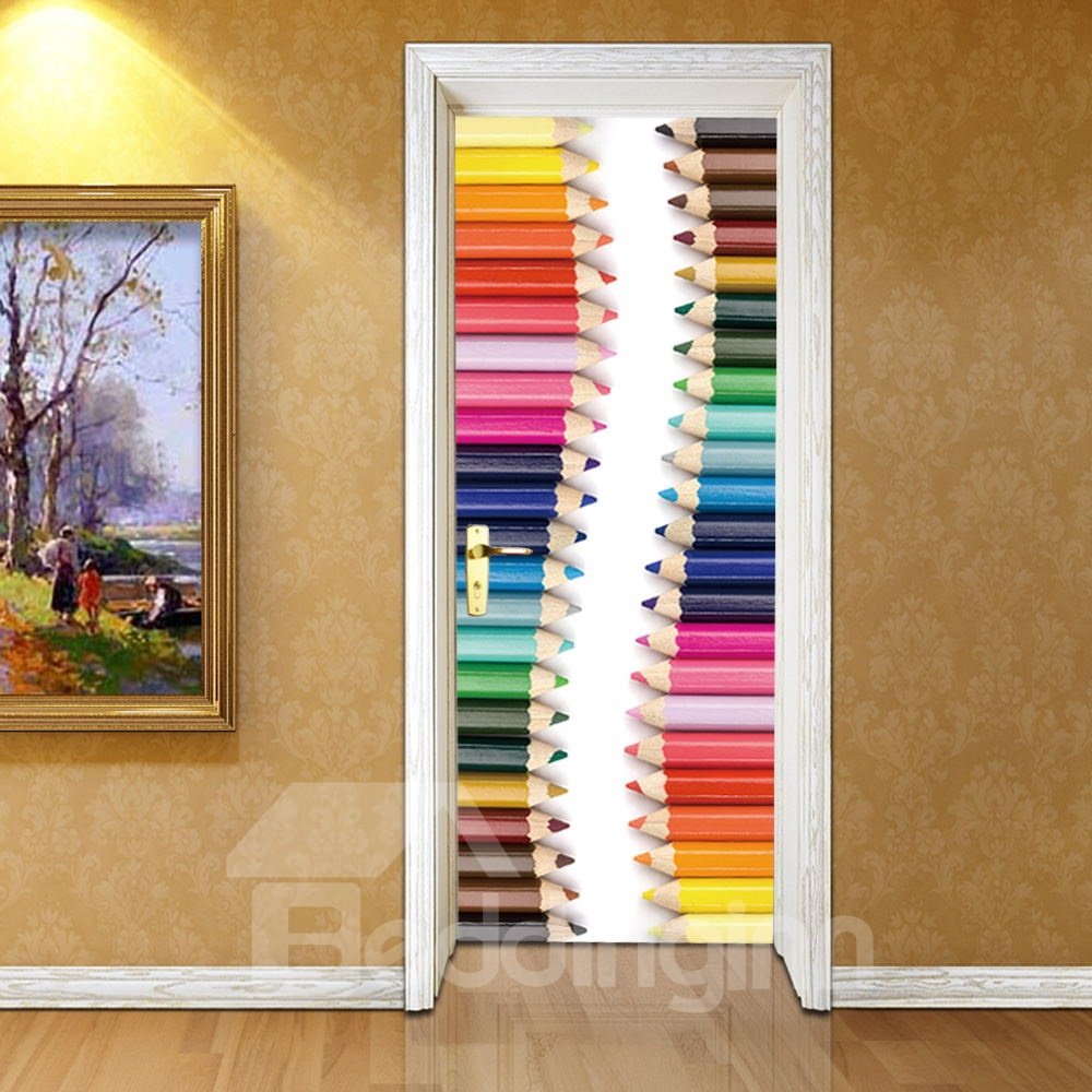 30¡Á79in Colorful Pencils Pattern PVC Environmental and Waterproof 3D Door Mural