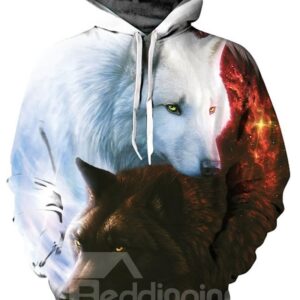 3D Black White Couple Wolfs Pattern Men Sweater Long Sleeve Cool Hoodies