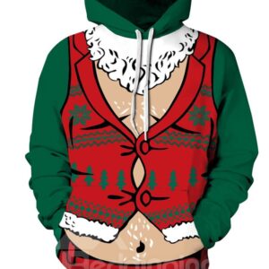 Long Sleeve Sexy Vest Belly Christmas Pattern 3D Painted Hoodie