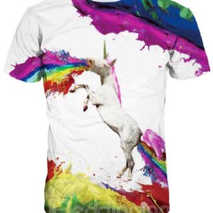 Fashion Round Neck Unicorn Colorful Pattern 3D Painted T-Shirt