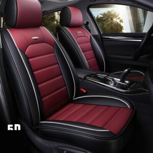 Leather Car Seat Covers, Faux Leatherette Automotive Vehicle Cushion Cover for 5 Passenger Cars & SUV Universal Fit Set for Auto Interior Accessories (Full Set, Beige, Black, Beige,Burgundy)