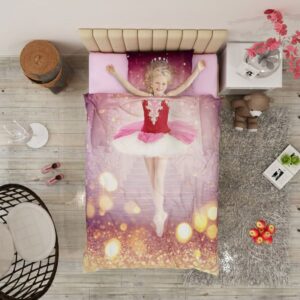 Ballet 4-Piece 3D Duvet Cover Set Wear-resistant Breathable High Quality 60s Cotton Satin Girls Pink Bedding