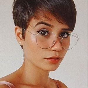 Chic Pixie Cuts Hairstyle Natural Straight Human Hair With Bangs Capless 120% 10 Inches Wigs
