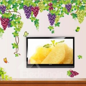 Simple Style Fresh Purple Grape and Photo Frame Pattern Wall Sticker