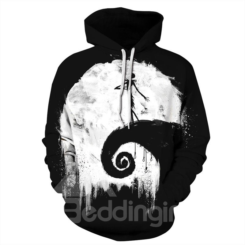 Long Sleeve Cliff Black Skull Person Halloween 3D Pattern Hoodie - Image 2