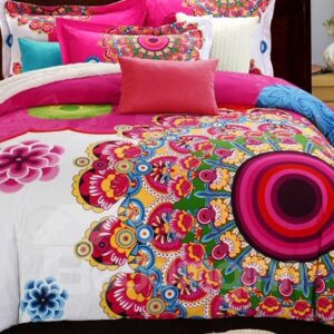 Ethnic Classical Bohemian Flowers Print Boho Mandala Retro Cotton 4-Piece Bedding Sets Duvet Covers with 2 Pillowcases