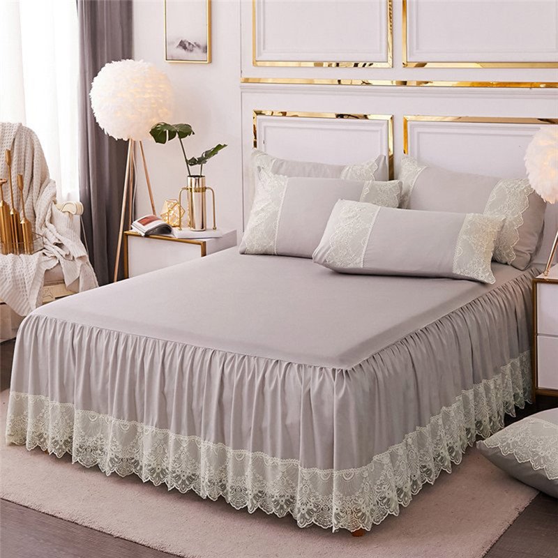 Simple Style Solid Color Bed Skirt Country Style Lace Bed Skirts Polyester
