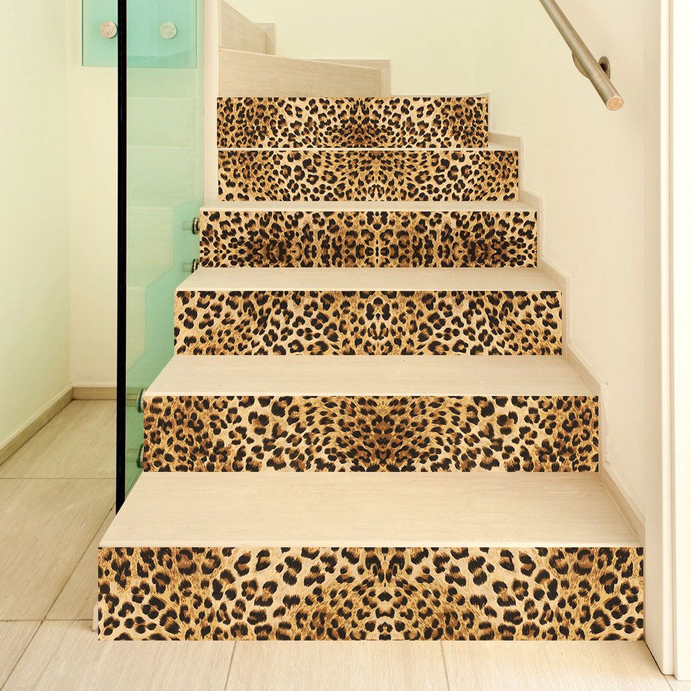 Waterproof Stair Murals Leopard 3D Stair Murals Modern Leopard Wall Stickers Wall Decorations PVC