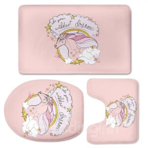 Unicorn Pattern 3-Piece Flannel PVC Soft Water-Absorption Anti-slid Toilet Seat Covers