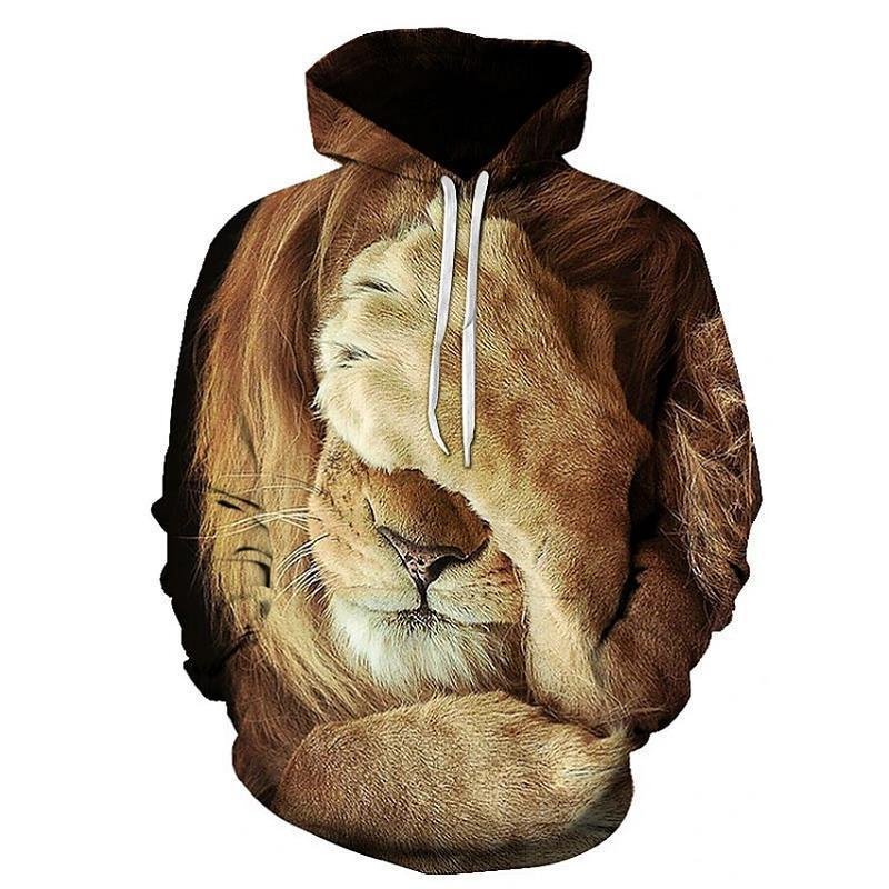 Men's Lion Pattern Hoodie Novelty Animal 3D Print Hoodies Pullover Sweatshirt - Image 3