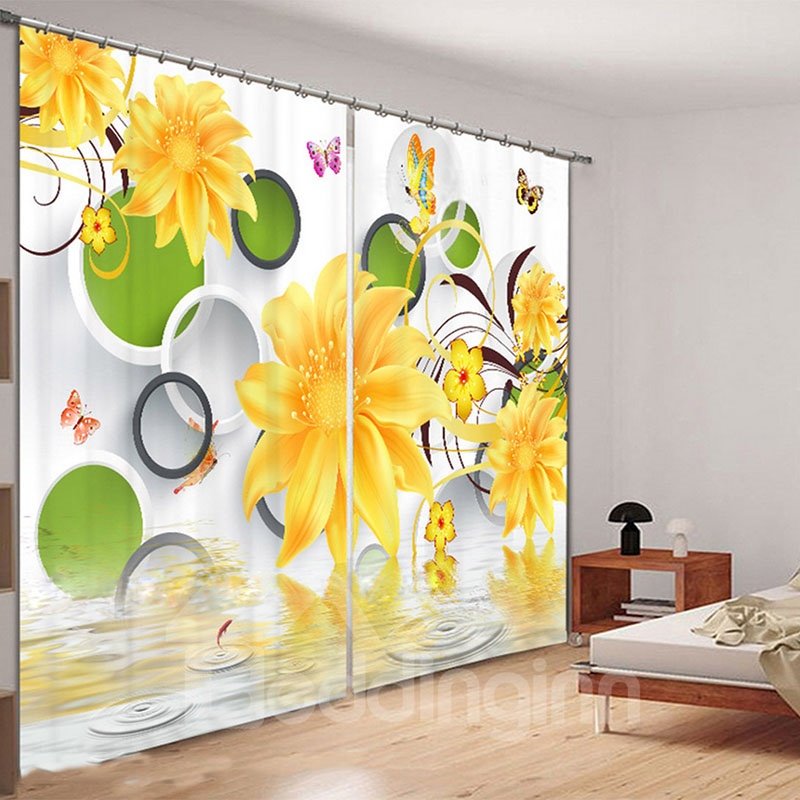 Beddinginn 3D Yellow Flowers Curtain Modern Blackout Curtains/Window Screens - Image 3