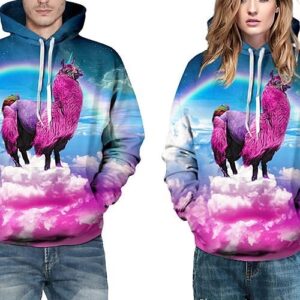 Long Sleeve Fushia Alpaca Animals Fashion Design Pattern 3D Painted Hoodie