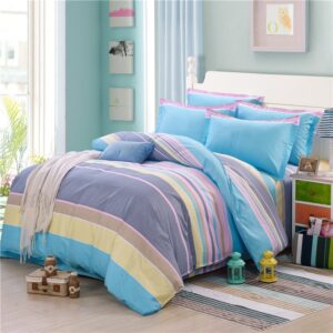 Modern Striped 4-piece Bedding Set Soft Cotton Duvet Cover Set Full Queen Size Blue