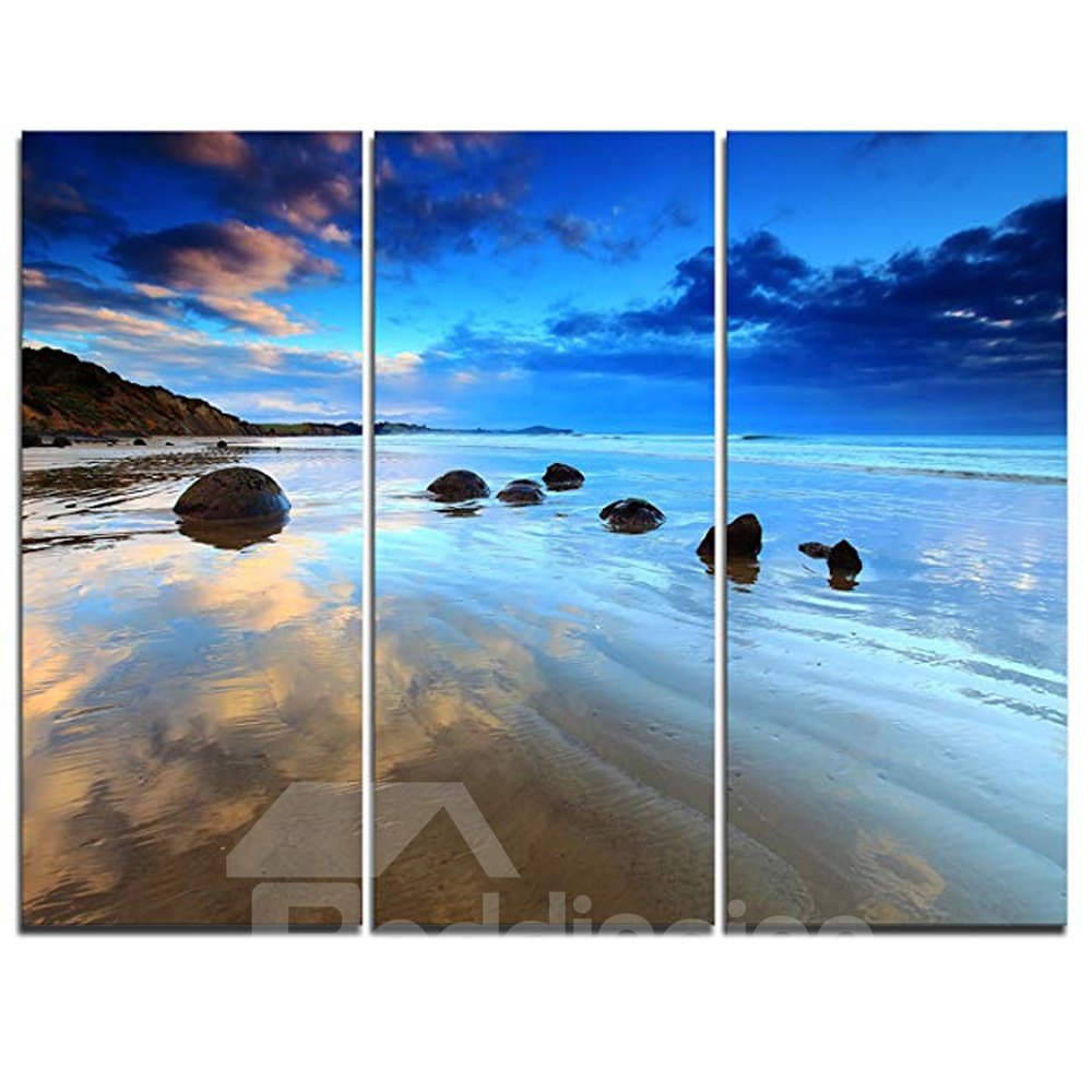 Waterproof Creative Blue sky and sea Pattern 3 Pieces Hanging Canvas Framed Wall Prints - Image 3