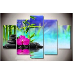 Bamboo Flower and Stones Hanging 5-Piece Canvas Eco-friendly and Waterproof Non-framed Prints