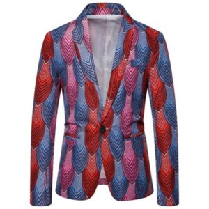 Casual Men's Suit Jackets Red and Blue One Button Notched Lapel Dress Coats Slim Fit Leisure Blazer Suitable for Party Festival Daily