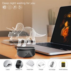 7 Colors Remote Control 3D Triceratops Table Lamp USB Night Light